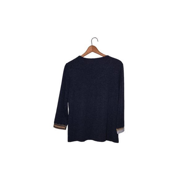 Simply Art by Dolcezza M Gray Artsy Embellished Zip V-Neck Stretch Knit Top - Picture 2 of 4